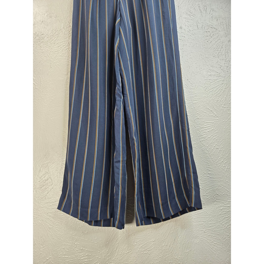 Lafayette 148 Striped Wide Leg Pants S Navy Blue Relaxed Pull On Career Trousers - Picture 6 of 10